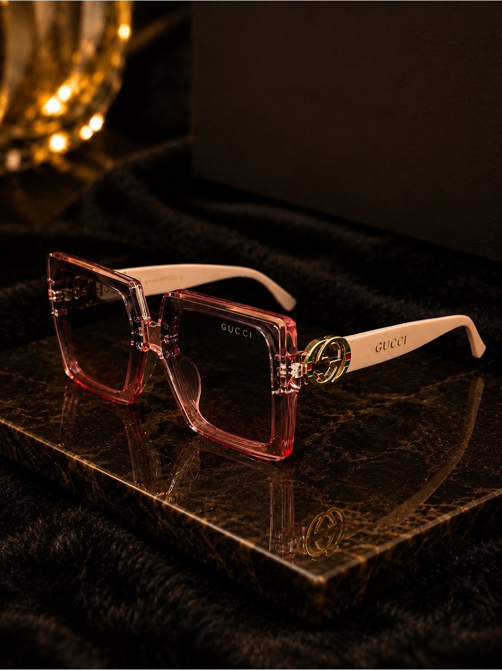Gucci Pink Square Frame Women's Sunglasses